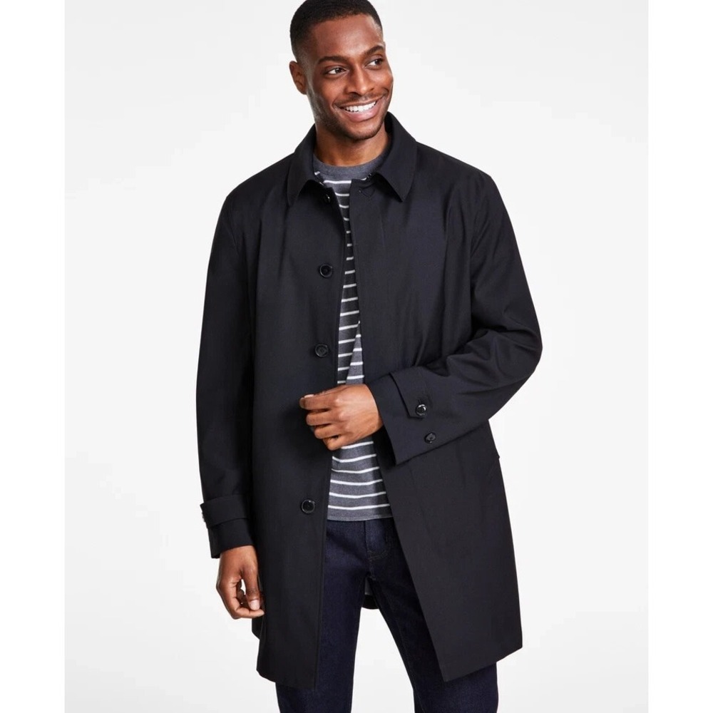 Michael Kors Mens Classic fit Raincoat Coat‎ 44L Black Solid E05588